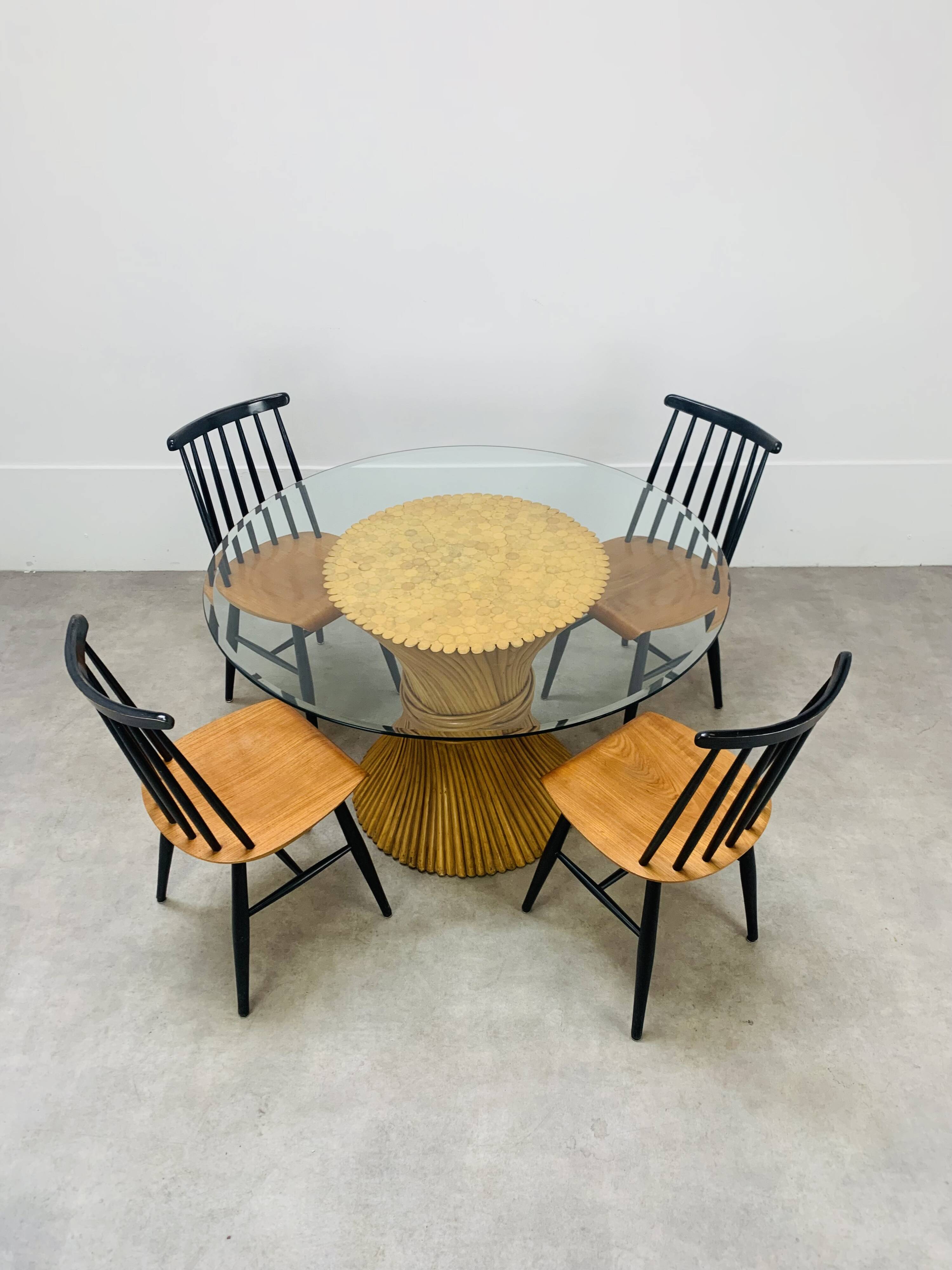 McGuire Bamboo Dining Table, Wheat Sheaf, 4 Person, Vintage