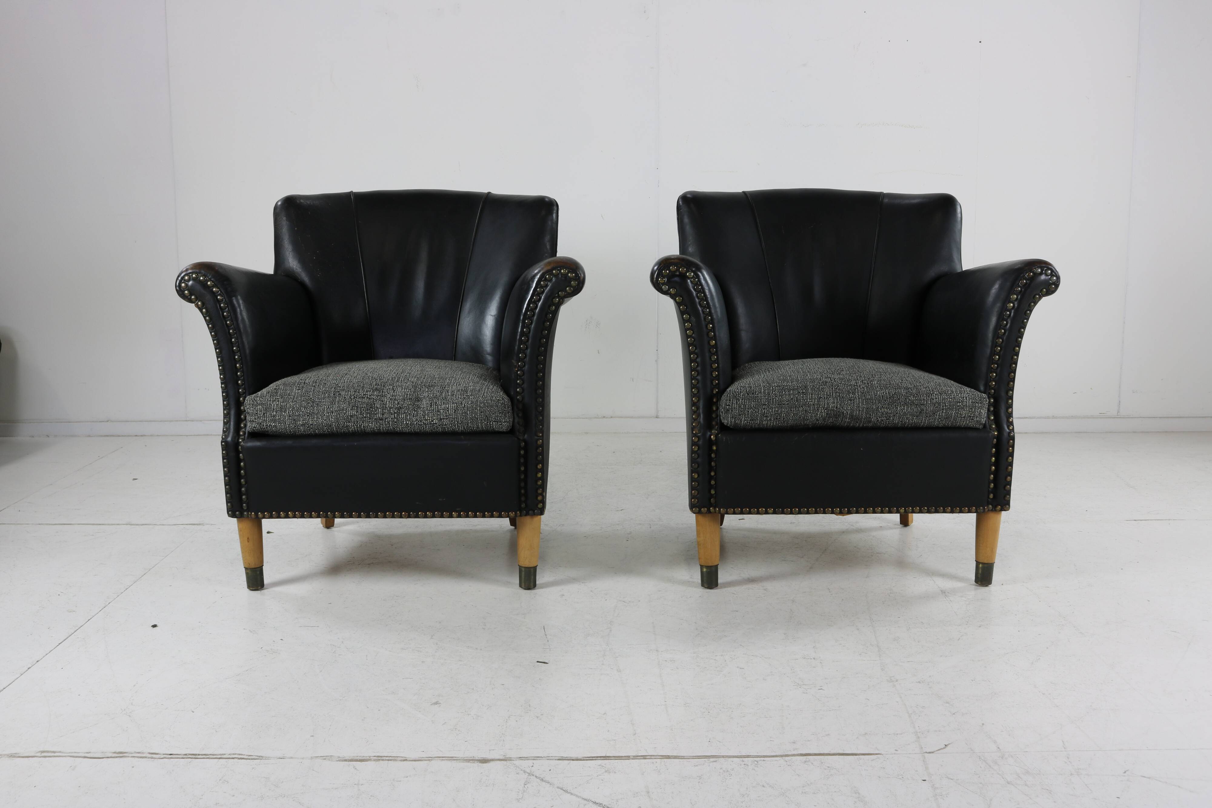 Set of two Danish design leather club chairs