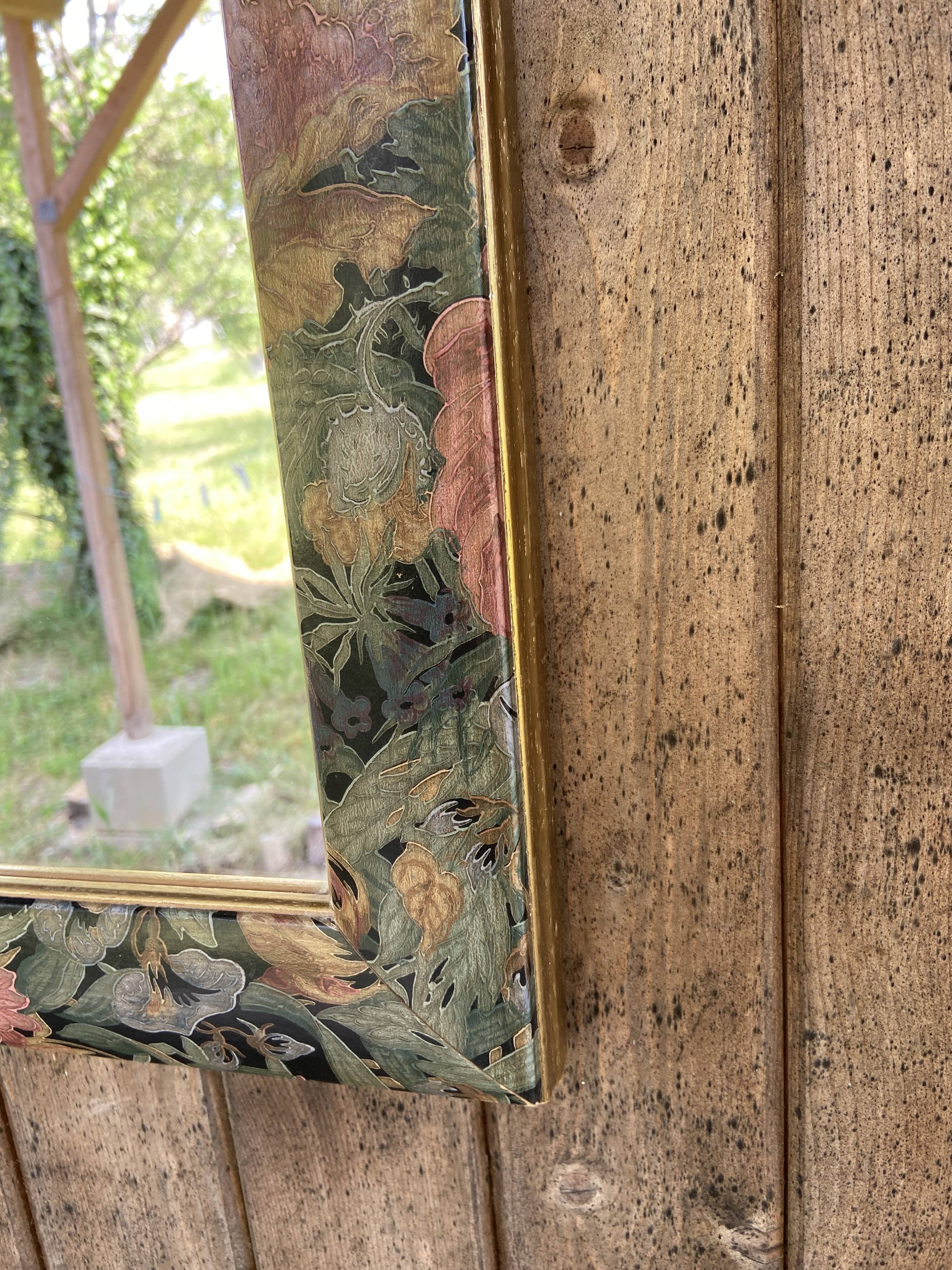 Wooden mirror, painted flower outline