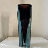 Large tall vintage crystal vase in a triangular shape, Murano style
