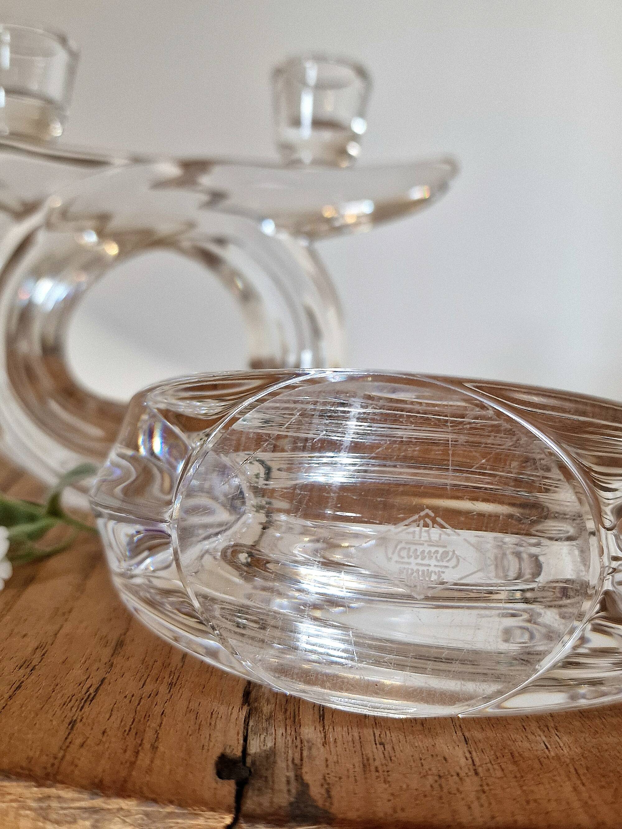 Pair of vintage Art Vannes crystal candlesticks – seventies design