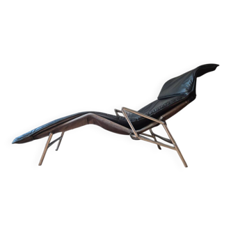 Chaise longue scandinave en cuir noir, 1980