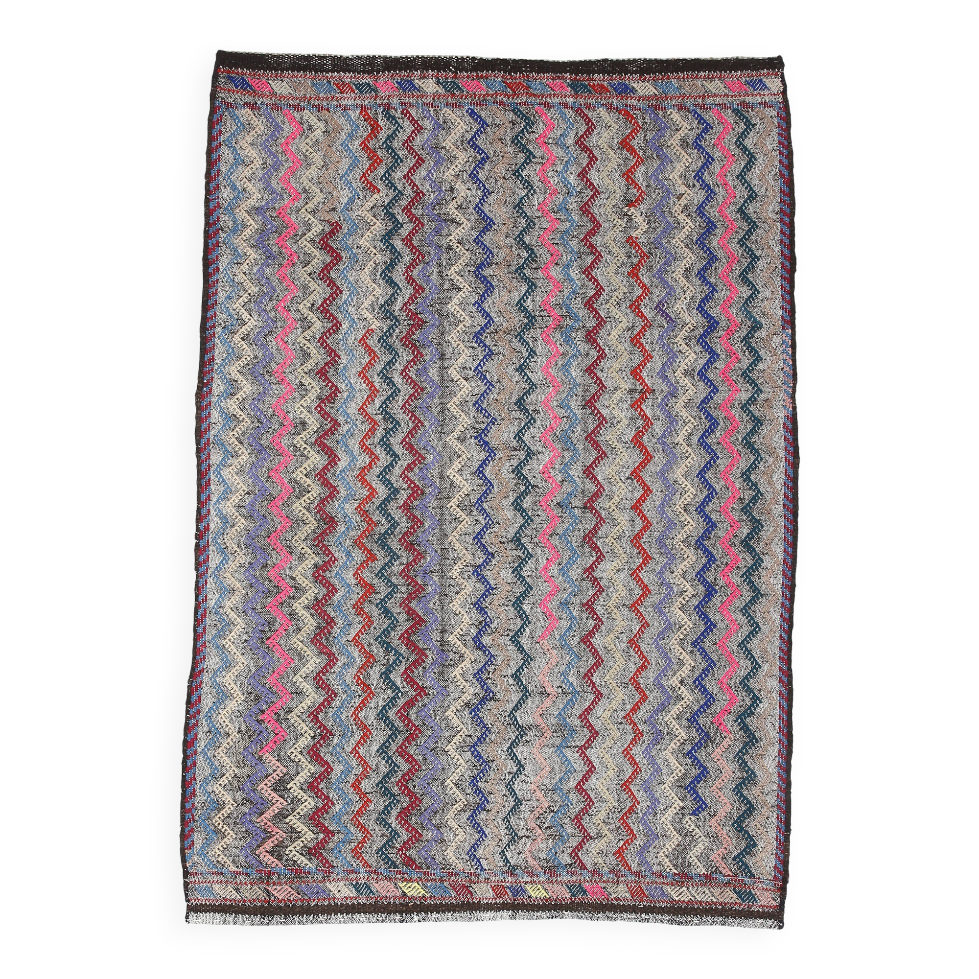 Tapis kilim vintage multicolore à motifs zigzag géométriques, 184x274 cm