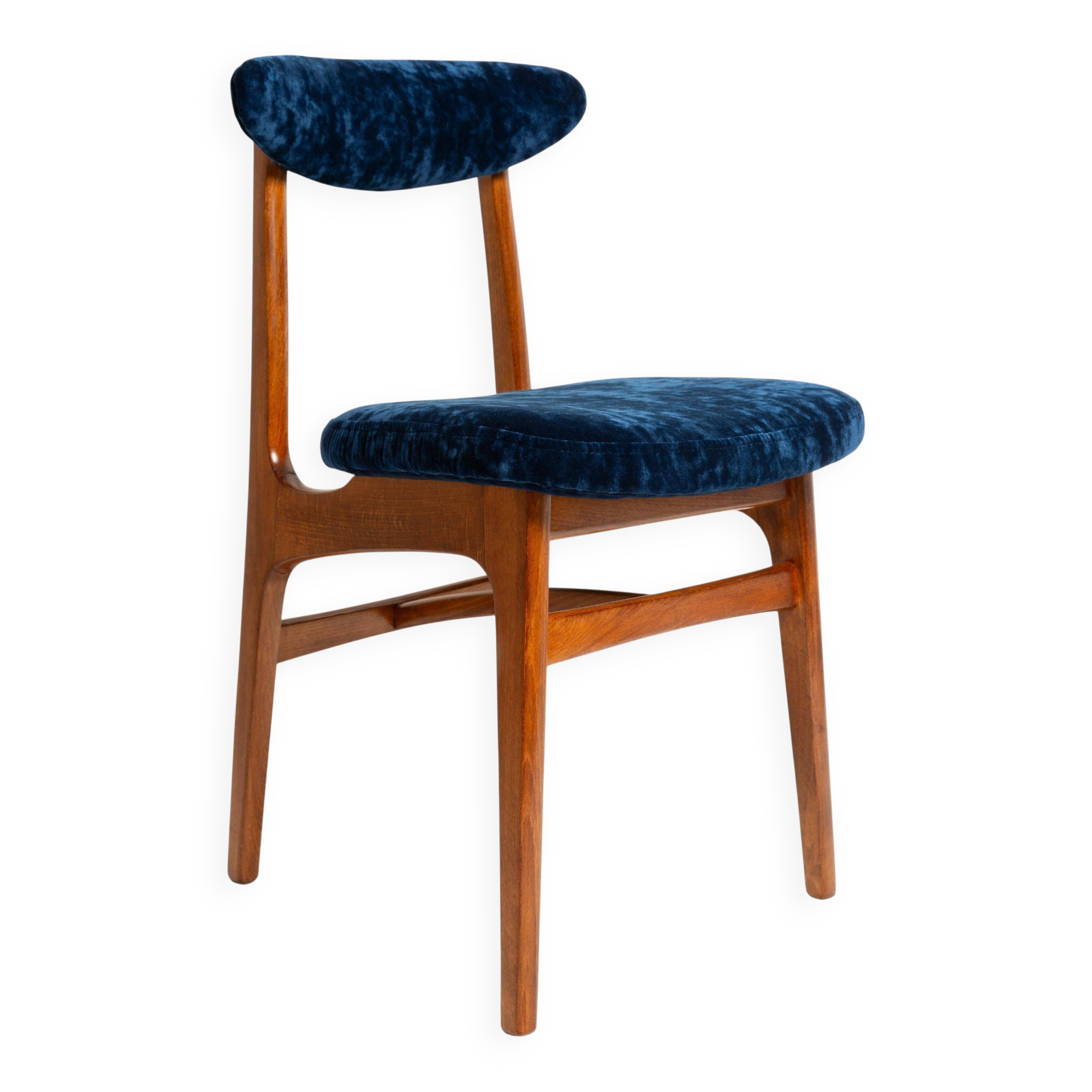 Mid-Century Chair in Navy Blue Velvet, Walnut Wood, Rajmund Halas, 1960s