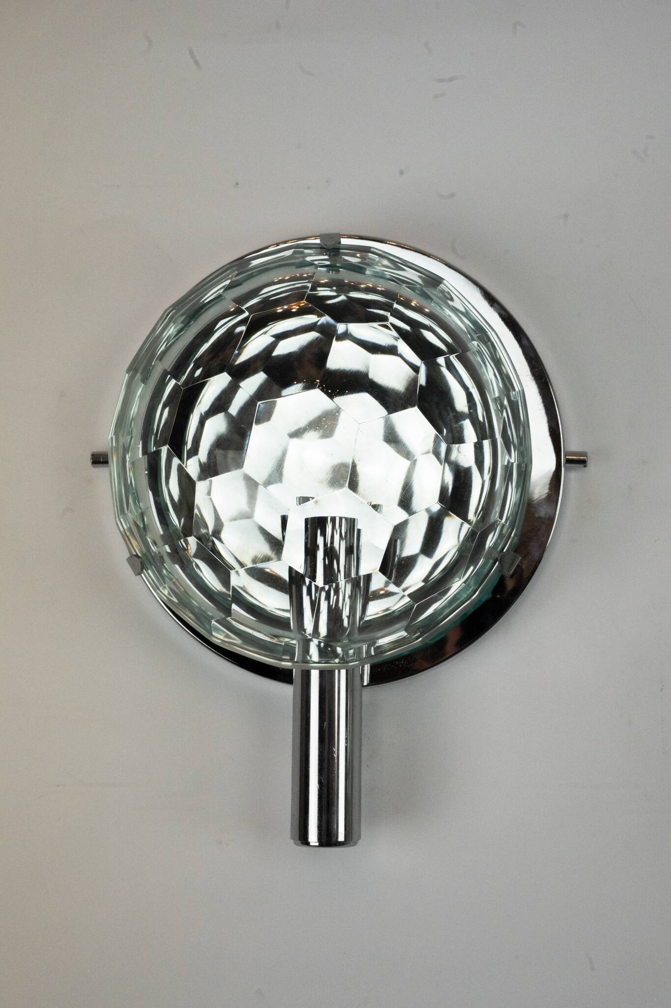 Set of three Cristal Art sconces in chrome and cut glass. Italy 1970s