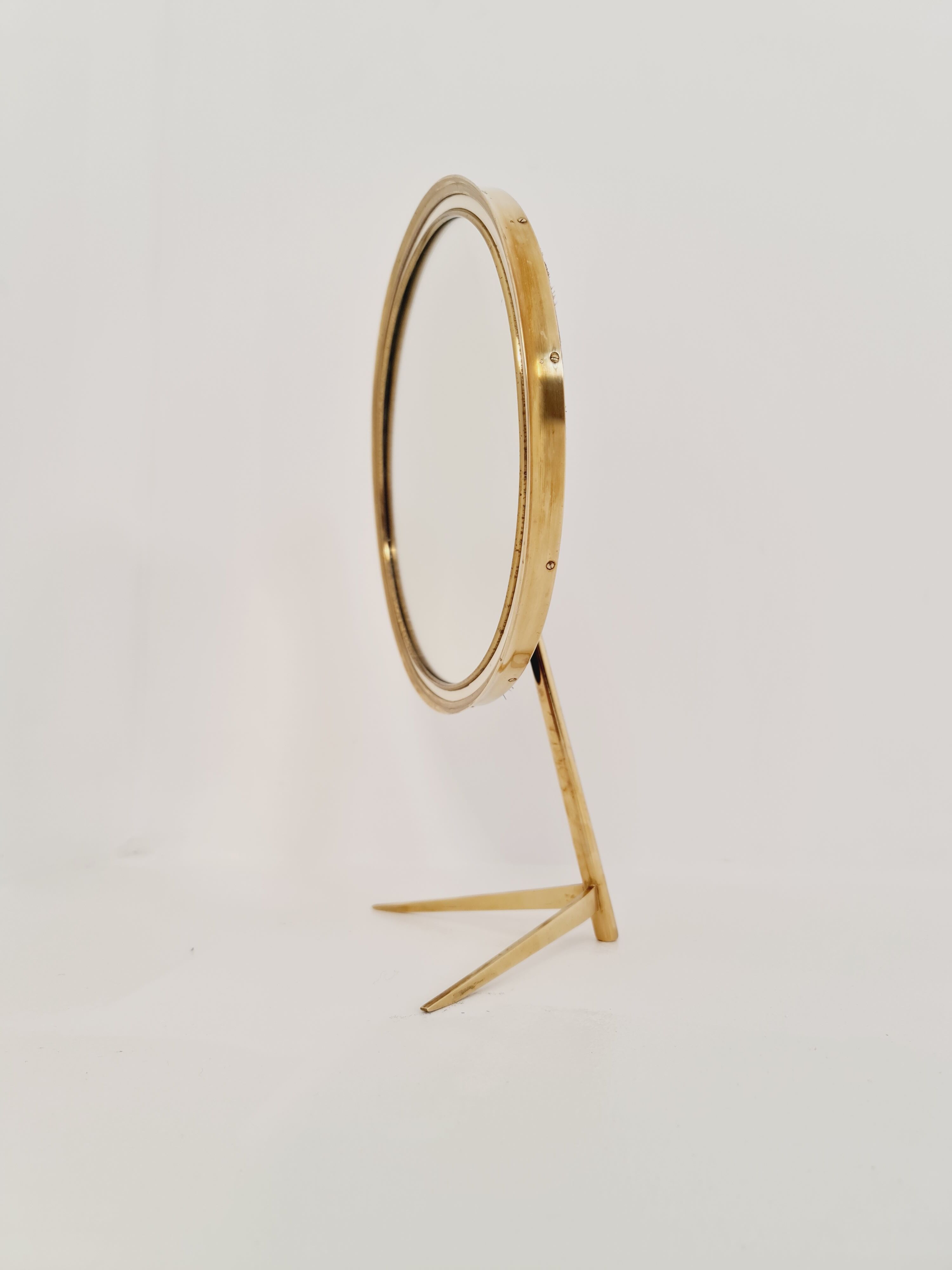 Mid century vanity brass  table mirror von vereinigte werkstätten münchen germany 1960s