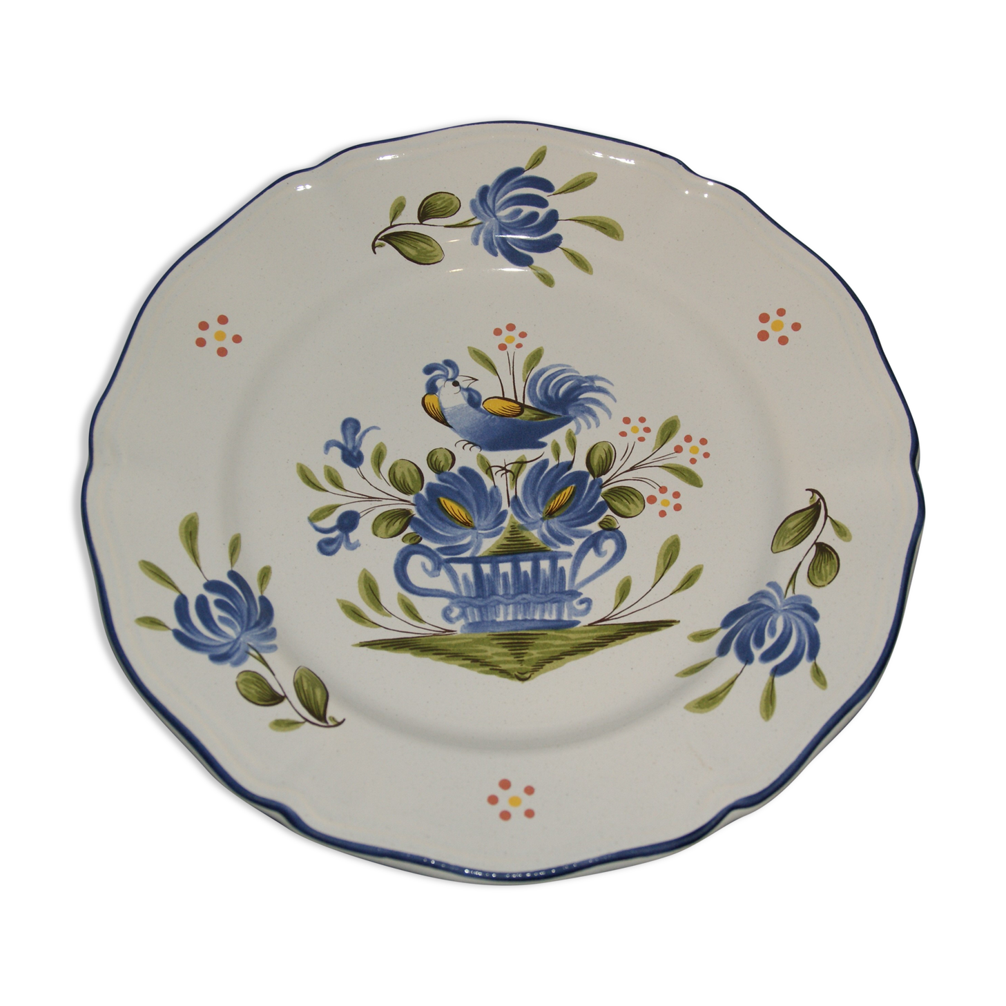Plate decorated with a rooster earthenware from Lunéville