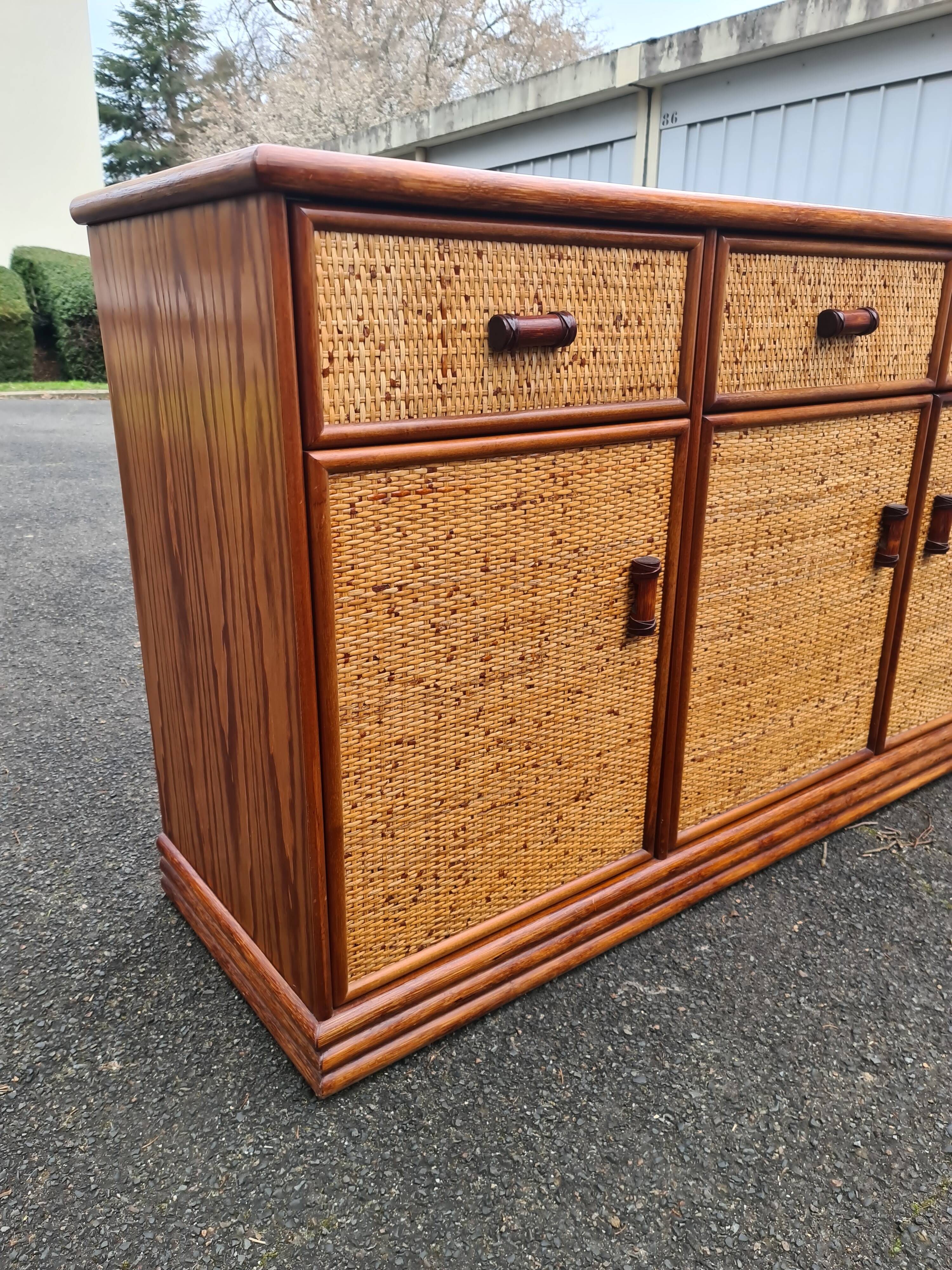 Vintage Rattan & Bamboo Enfilade Buffet