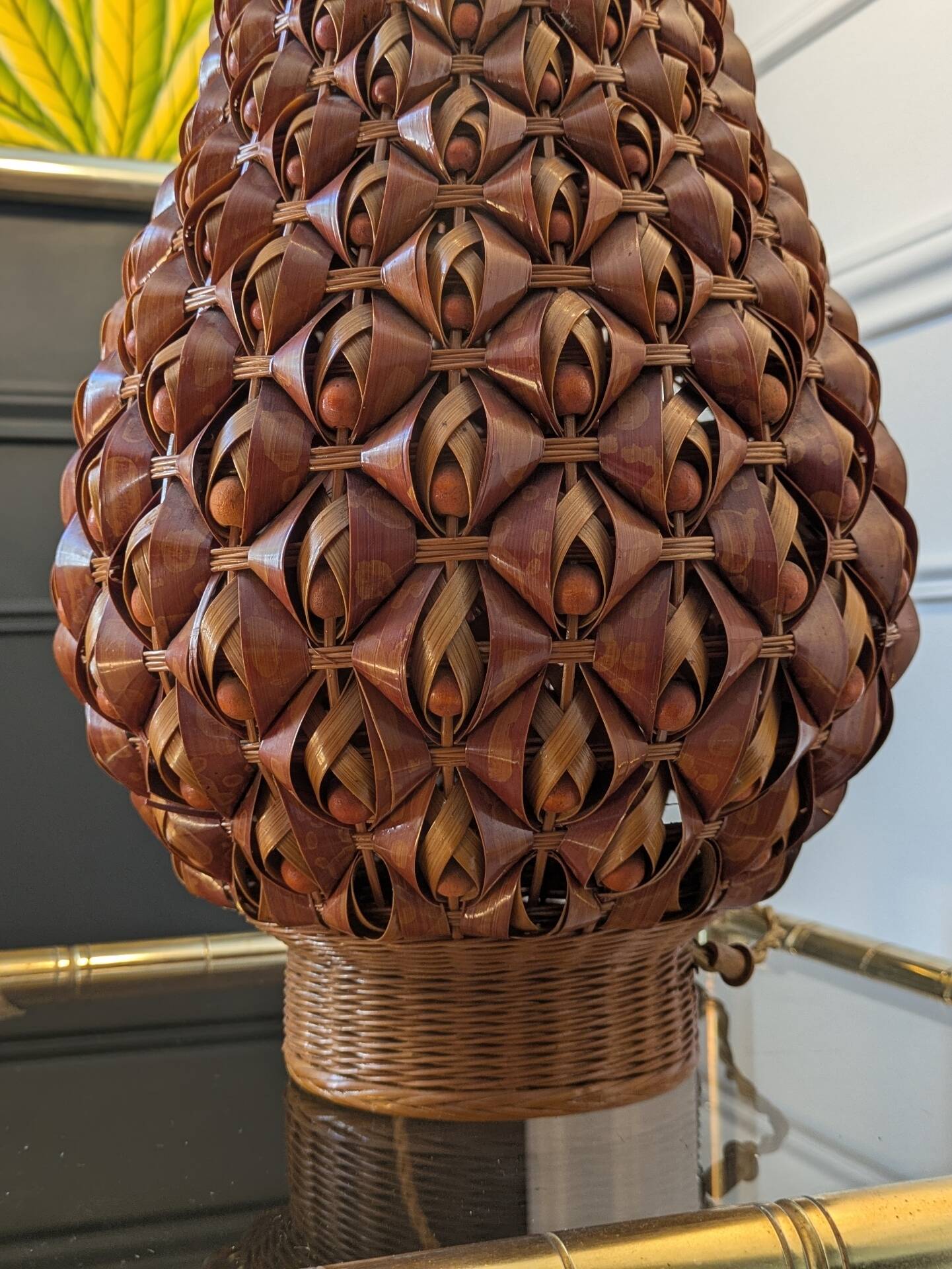 Large vintage woven lamp base in Riviera/Boho style from the 1970s.