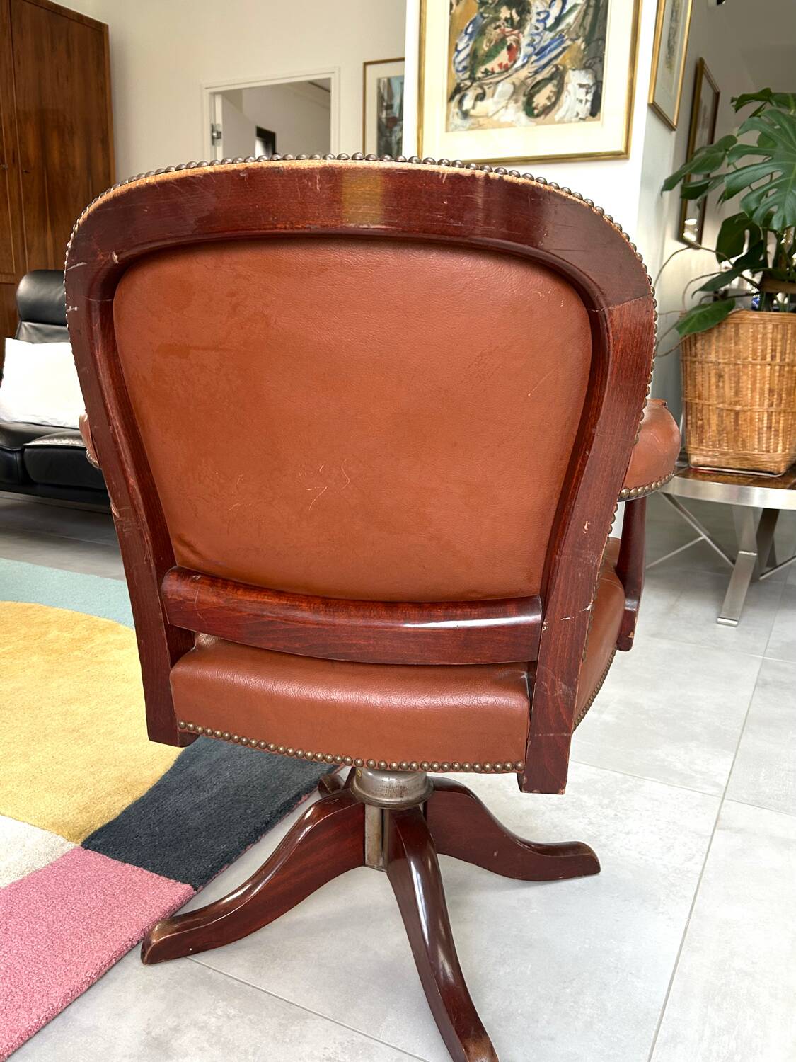 Fauteuil bureau  acajou et cuir Maple made in England