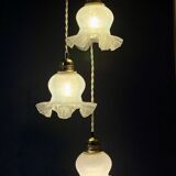 Vintage triple tulip pendant light in white glass