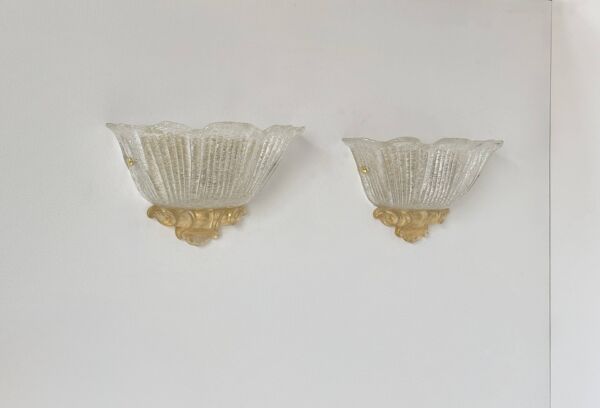 Paire d'appliques vintage moulé pressé, verre de Murano, Italie, 1980