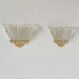 Paire d'appliques vintage moulé pressé, verre de Murano, Italie, 1980
