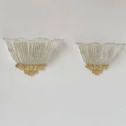 Pair of vintage pressed molded wall sconces, Murano glass, Italy, 1980
