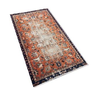 Orange and Blue Handmade Oushak Rug with Flowers