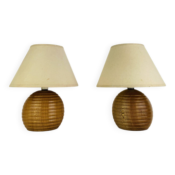 Pair of wooden ball lamps, 1980s