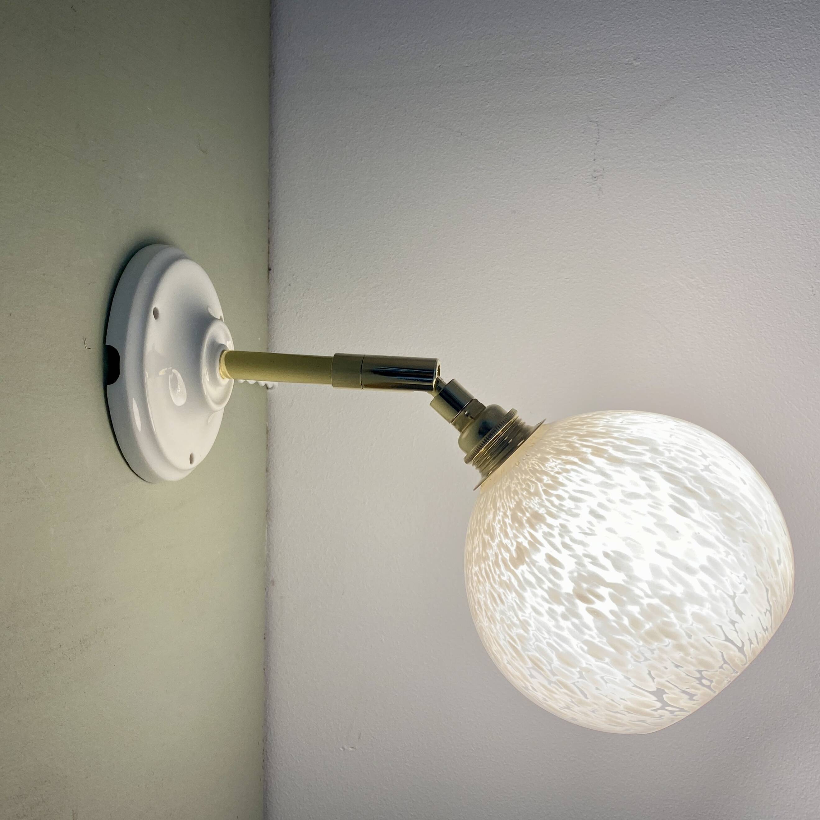 Vintage globe wall lamp in white Clichy glass