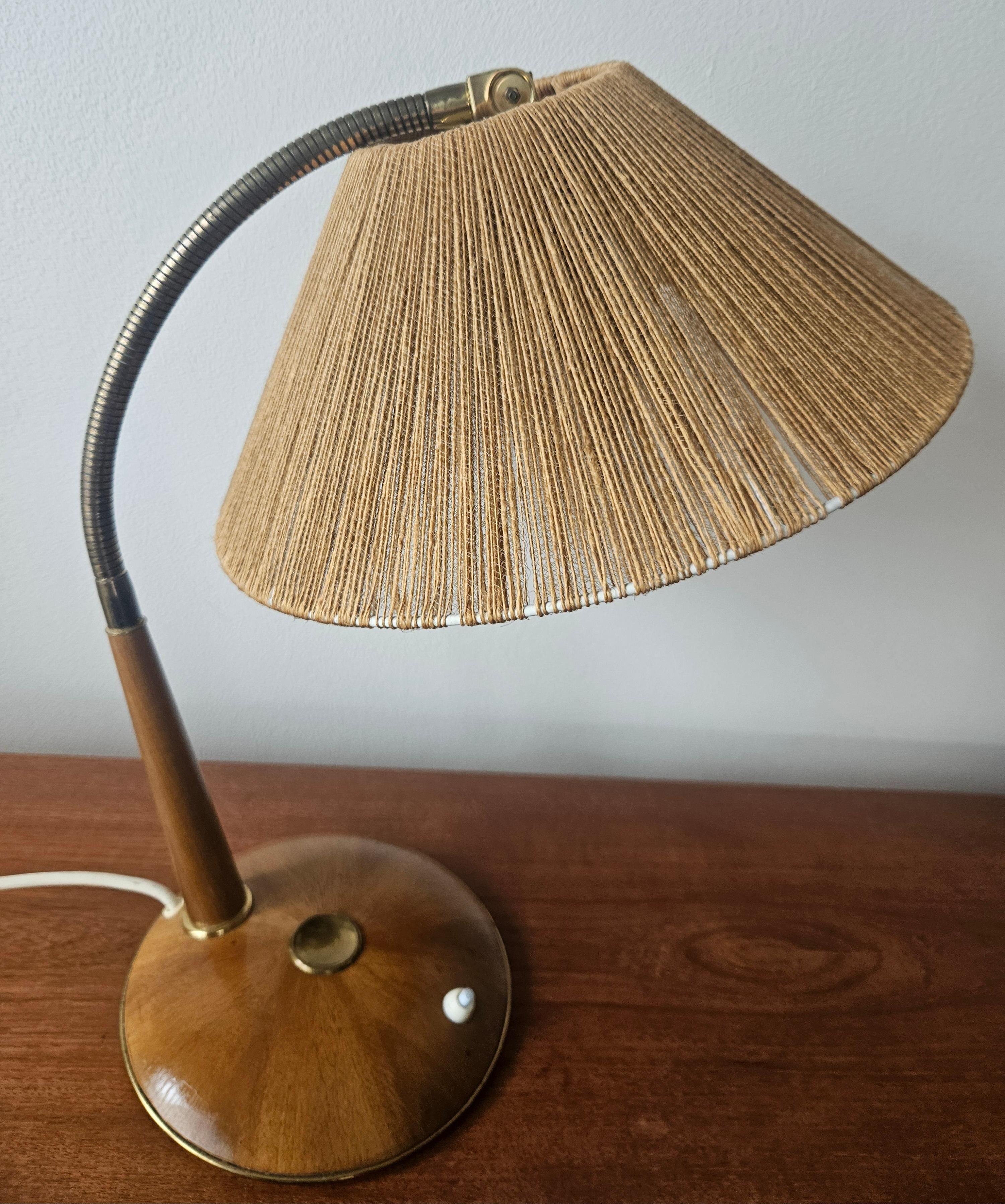 Rare table lamp Temde, teak and sisal, Switzerland, 1960s