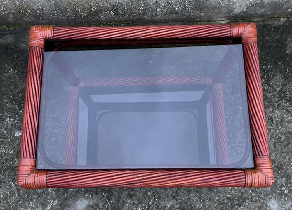 Maugrion bamboo and smoked glass coffee table, for Roche Bobois, 1980s