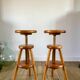 pair of adjustable architect stools pine style 60s