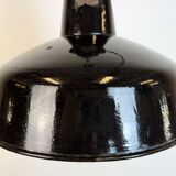 Industrial Black Enamel Factory Lamp with Cast Iron Top, 1950s