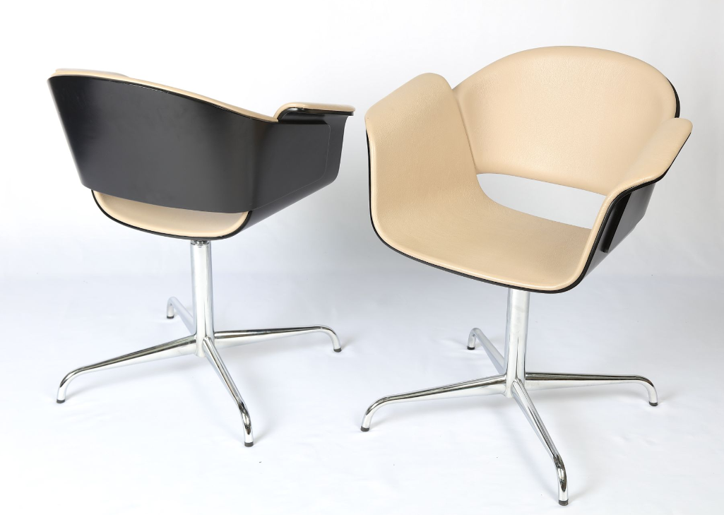 Pair of beige leather armchairs