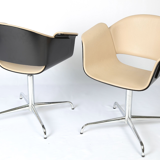 Pair of beige leather armchairs