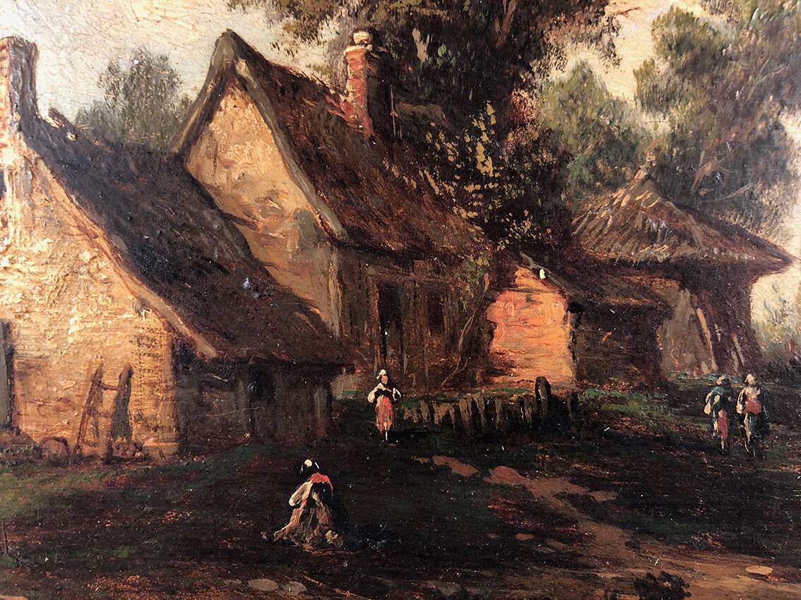 Godchaux. Oil on panel, animated landscape. 19th century