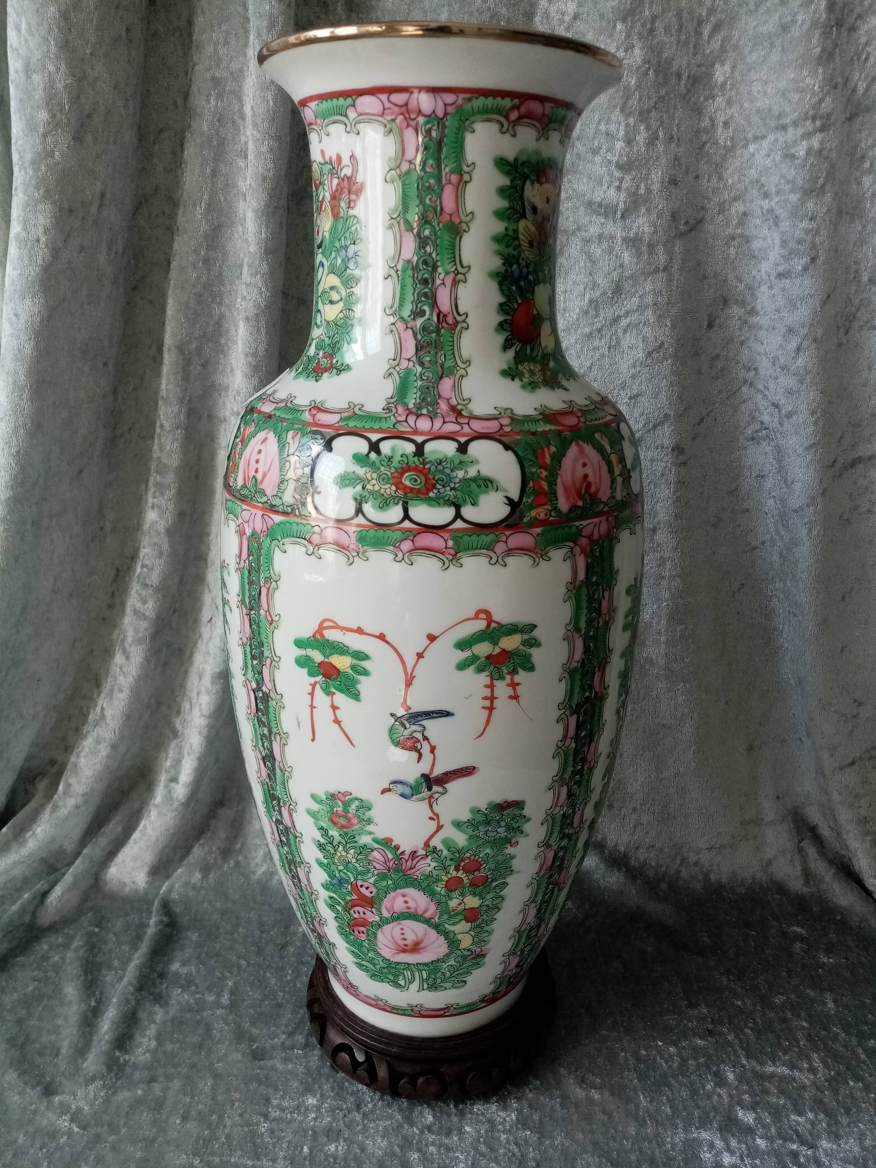 Ancien grand vase en porcelaine de canton chine des annees 1930-50 signe