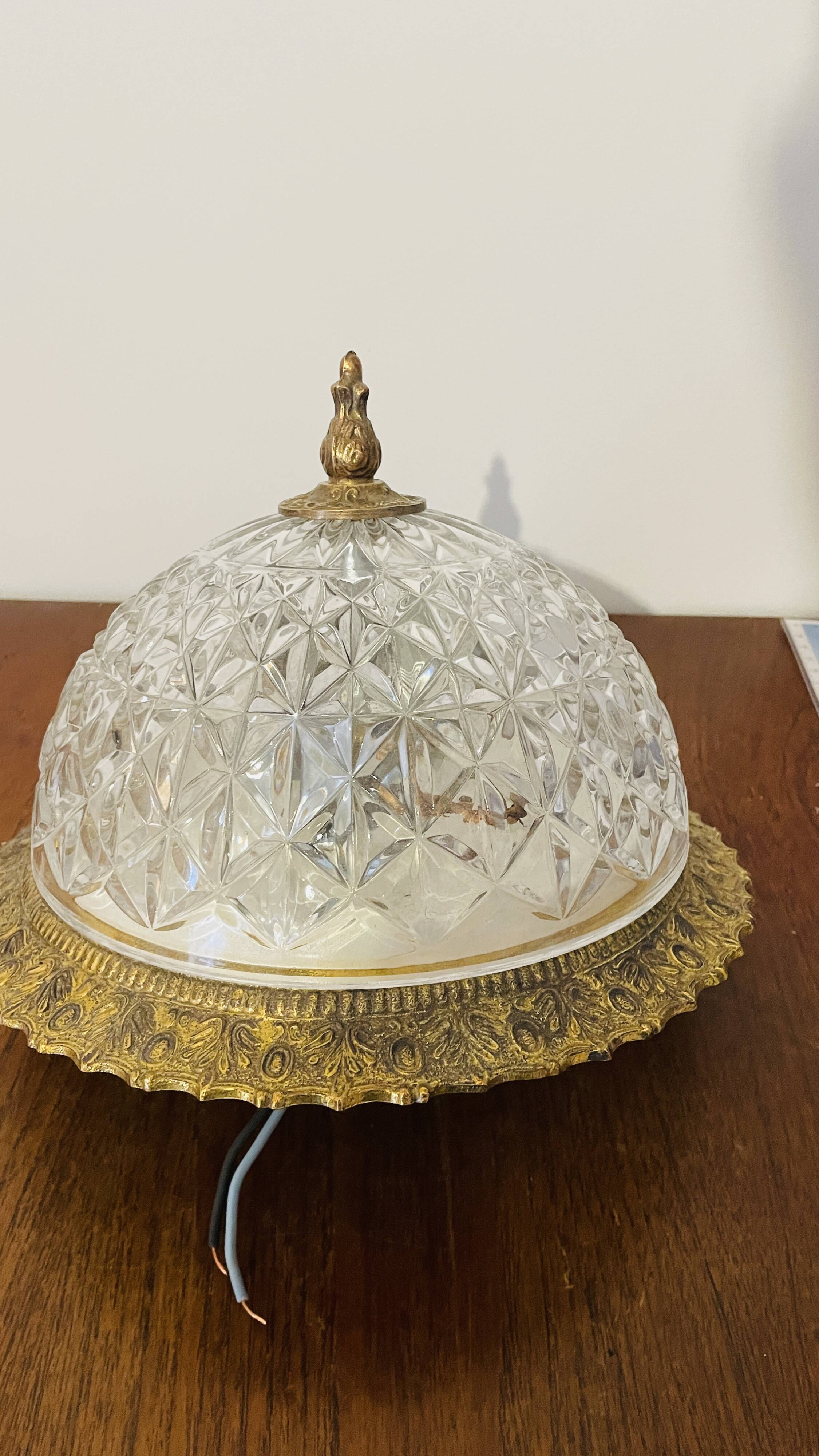 Cut crystal ceiling light with a brass frame