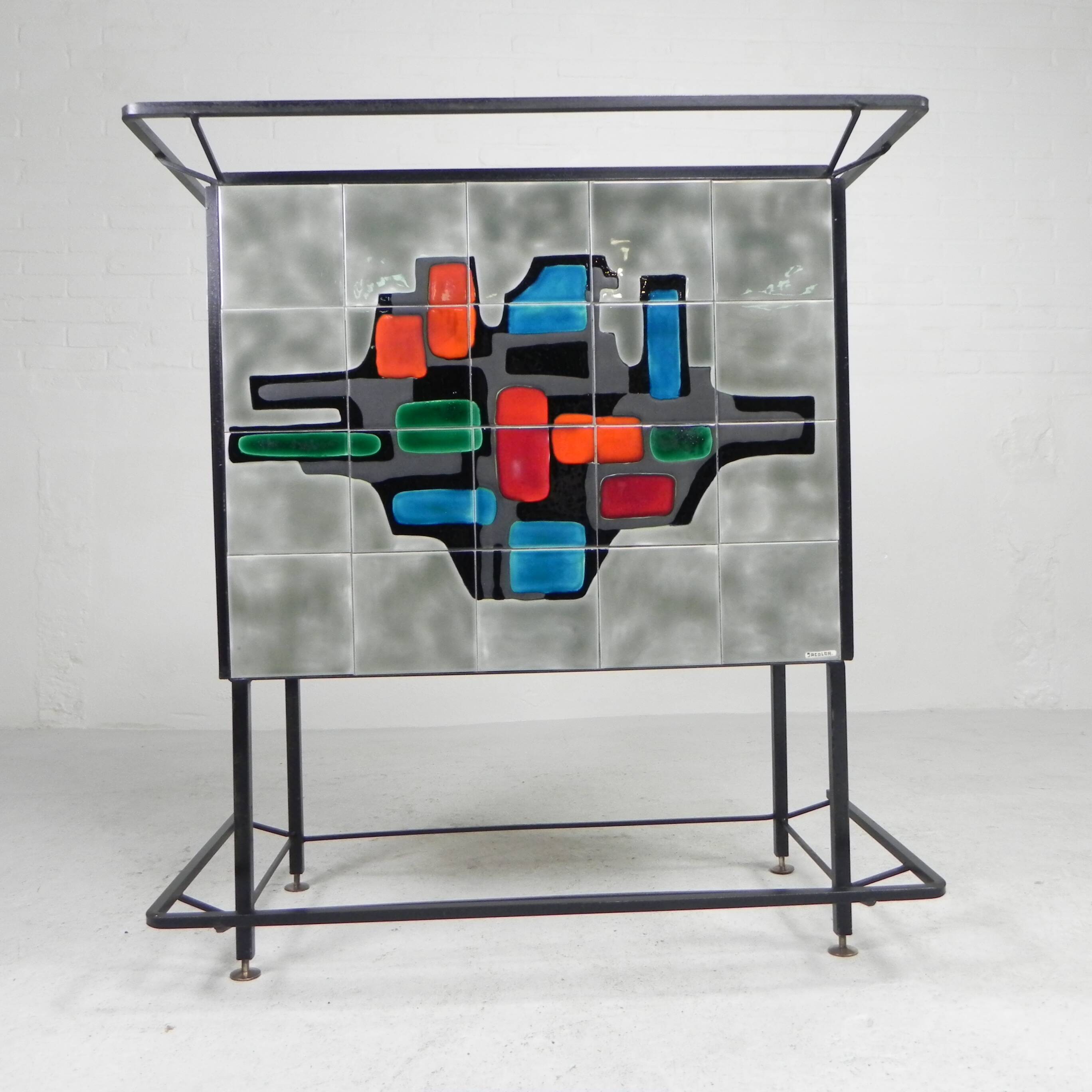 Vintage bar with inlaid tiles, Jacolor, 1970s