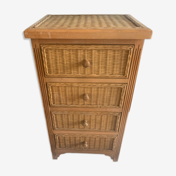 Chiffonnier rotin et bois vintage