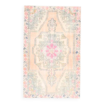 Vintage Turkish Oushak handmade wool cotton orange area rug 125x208