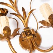Vintage wall light in gold metal with flower and leaf decoration