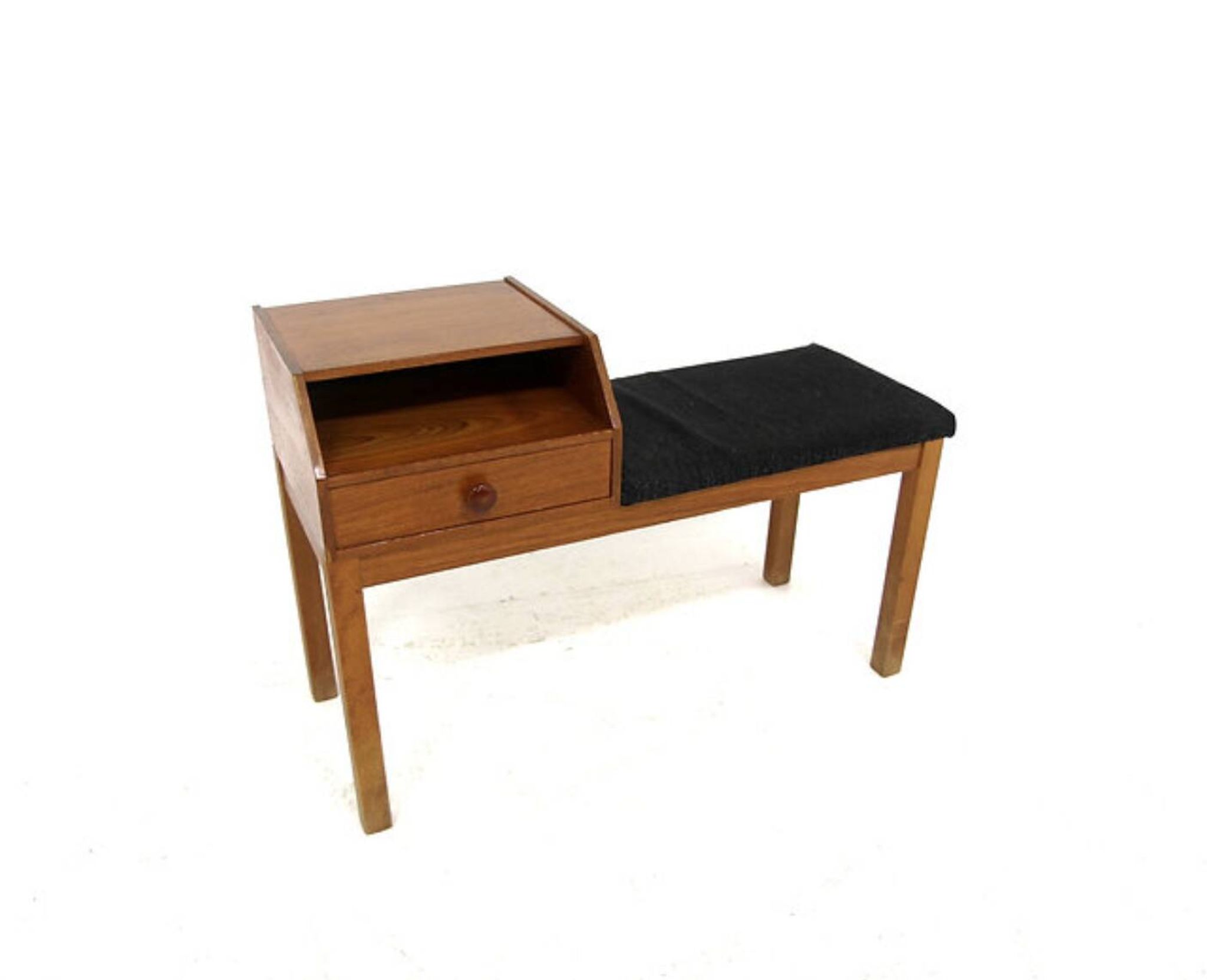 Banc-téléphone scandinave teck, Suède, 1960