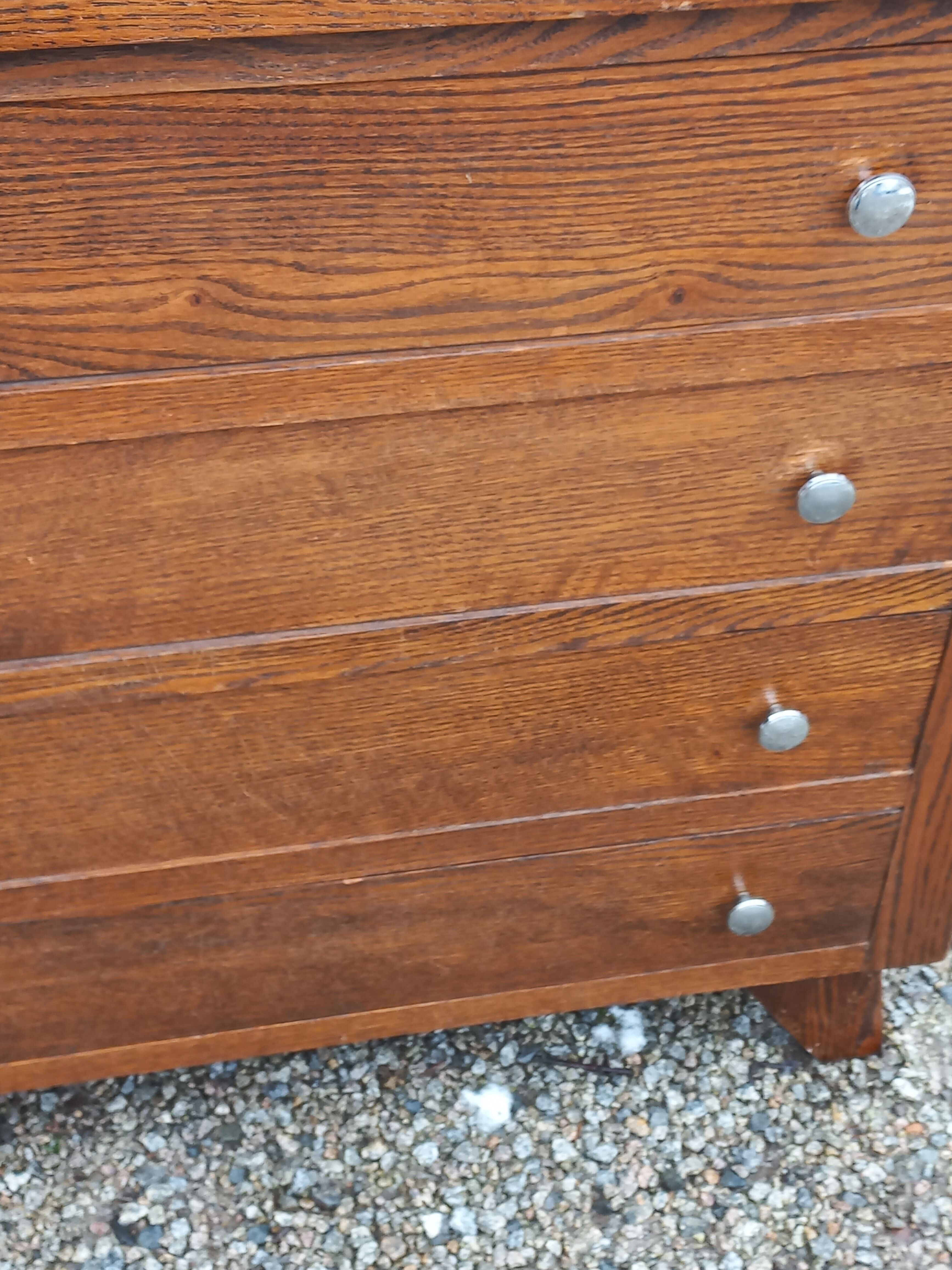 Vintage chest of drawers from the 50s in solid oak legs compass 4 drawers