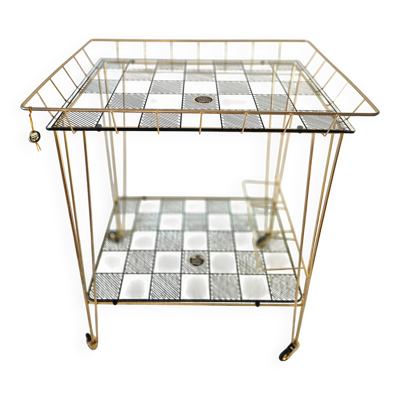 Table bar vintage, table d'appoint, plateaux en verres , pieds Eiffel