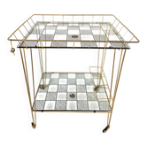 Table bar vintage, table d'appoint, plateaux en verres , pieds Eiffel
