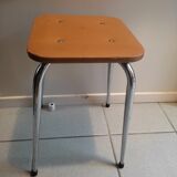 Tabouret en métal chromé assise skaï marron