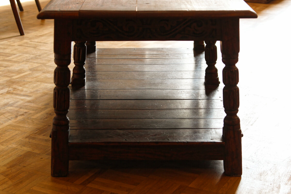 Carved solid oak coffee table