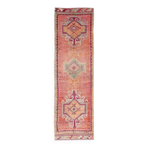 Tapis Couloir Turc Corail, Tapis Anatolien à Médaillons, 96x338 Cm