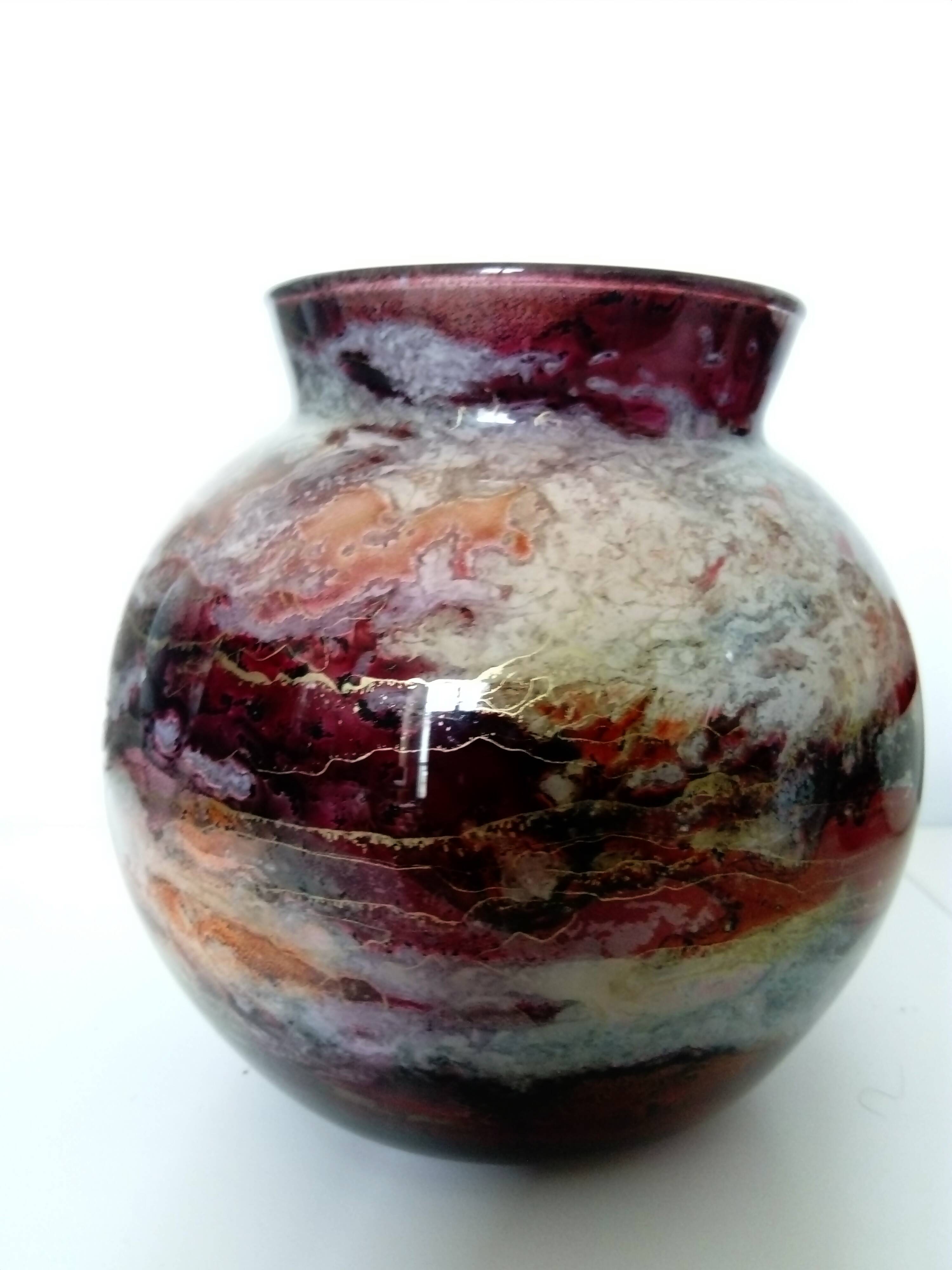 Lacquered glass ball vase by Jean Noel Bouillet