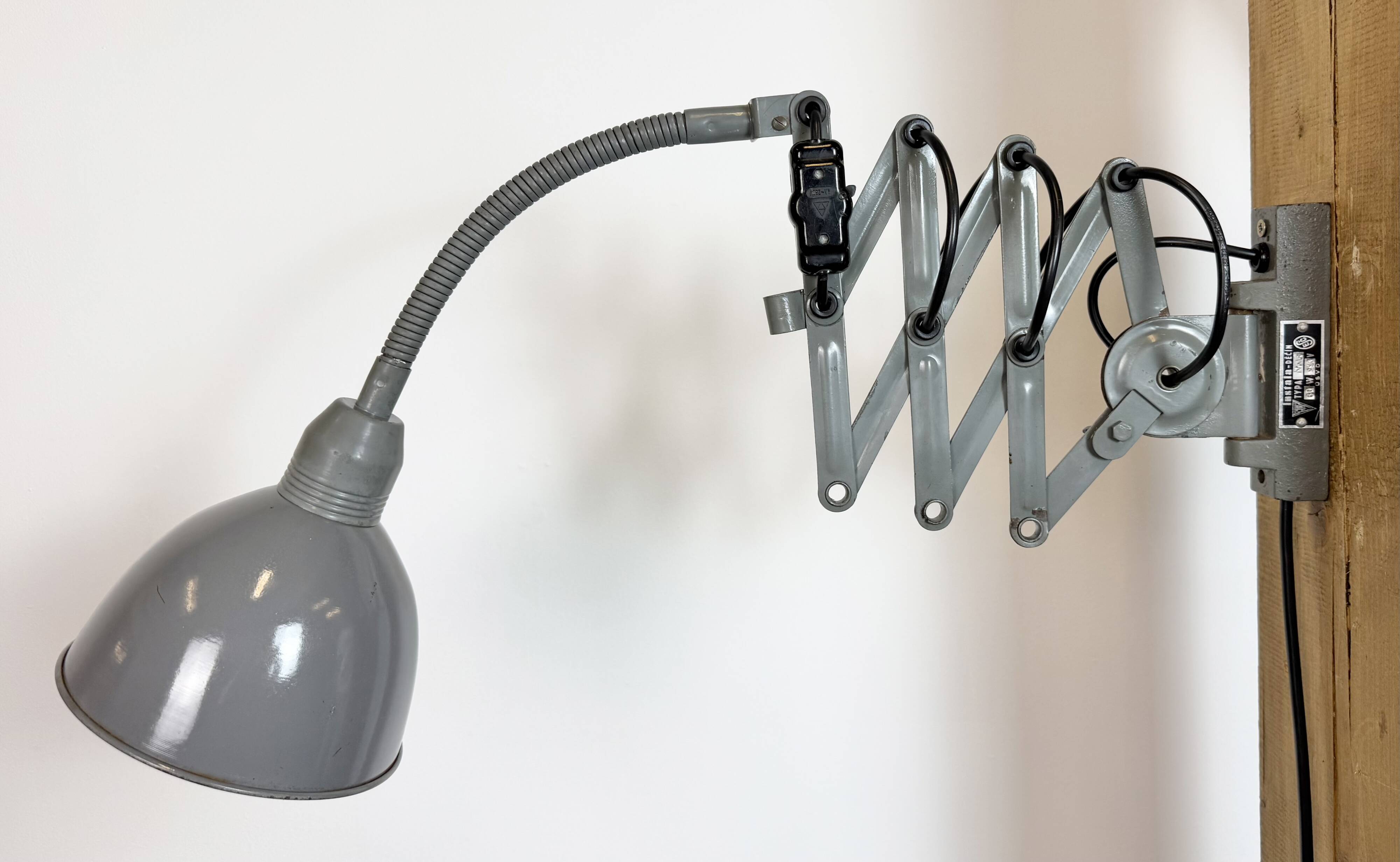 Grey Industrial Gooseneck Scissor Wall Lamp from Elektroinstala, 1960s