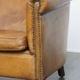 Vintage Sheepskin Leather 2-Seater Sofa in English Style