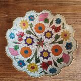 Vintage Enamelled Brass Fruit Bowl – Floral Centrepiece with Edge Fe