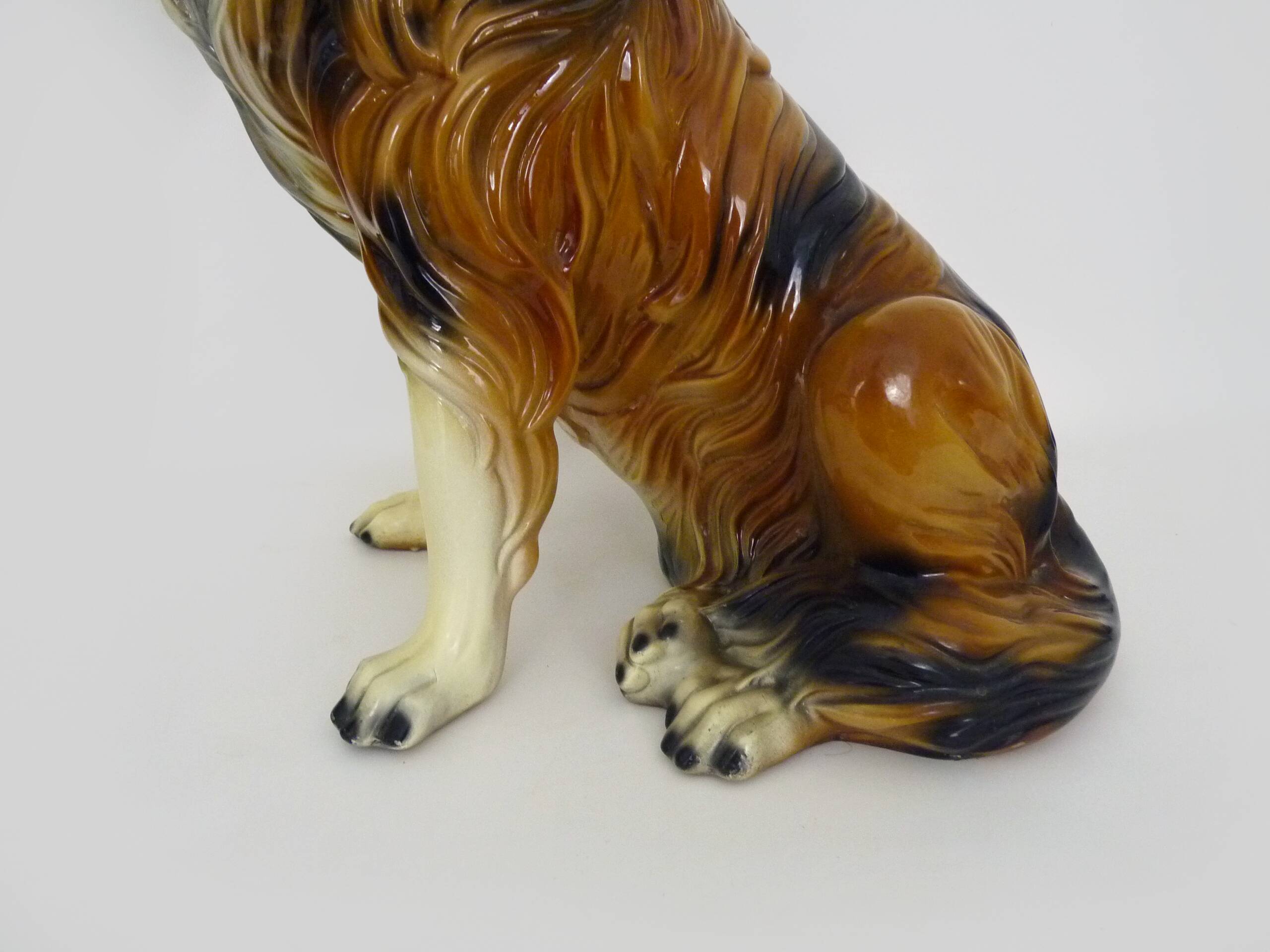 Life-size ceramic collie dog sculpture from the 1960s