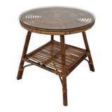 Vintage Italian Rattan Coffee or Side Table With New Glass Plate, 1970s