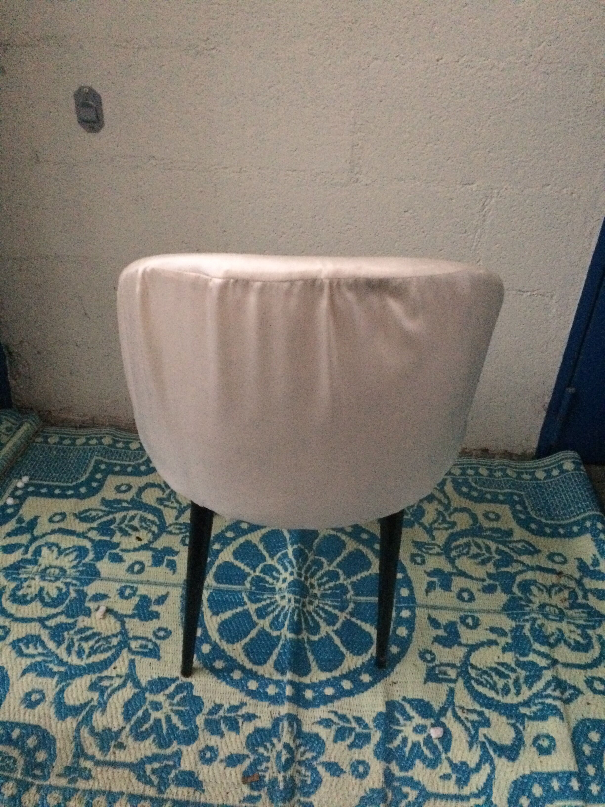 Vintage 1950s white satin armchair with compass legs