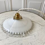 Vintage 50s serrated opaline pendant lamp
