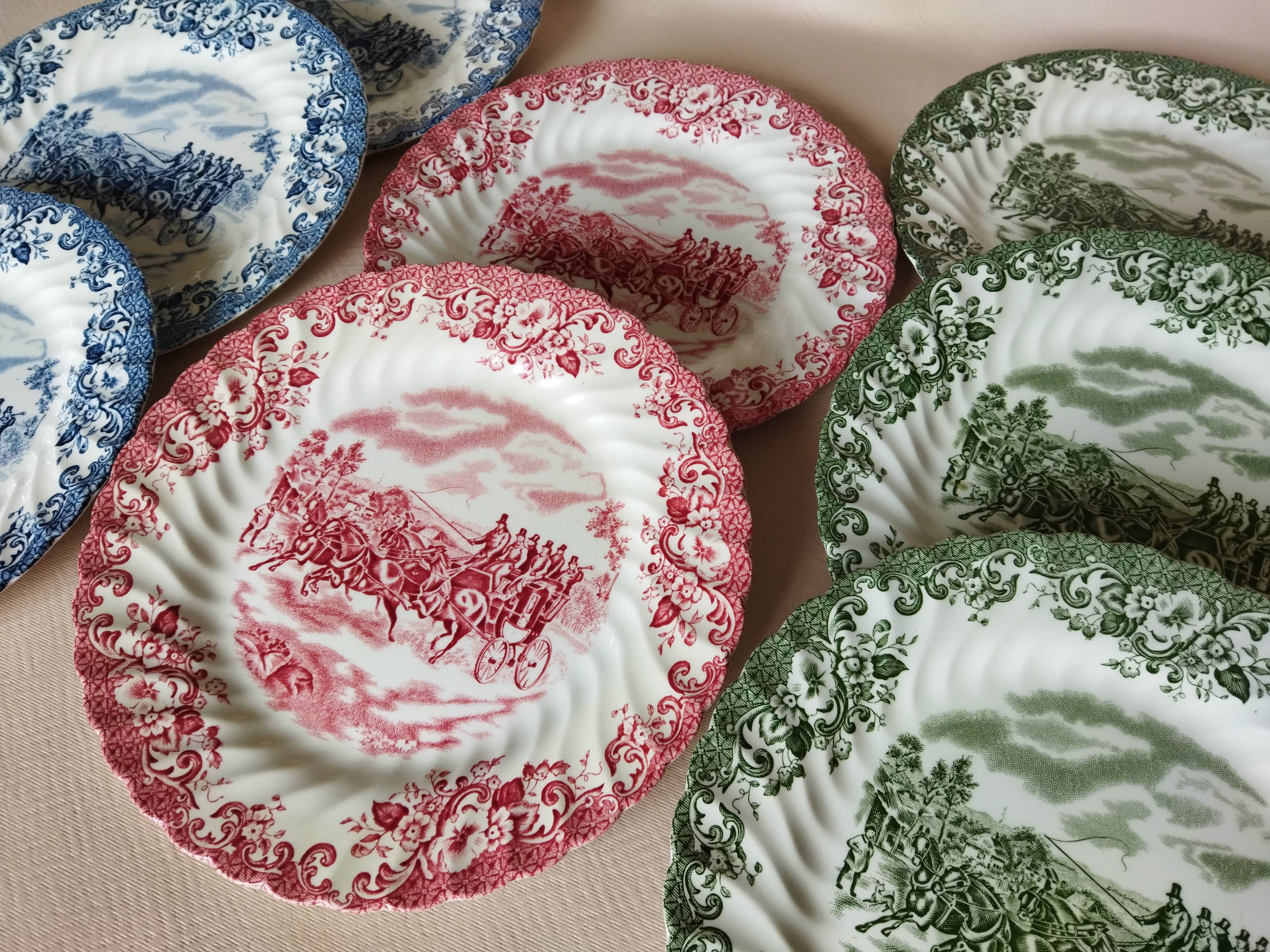 8 Johnson Bros "Coaching Scenes" English dessert plates
